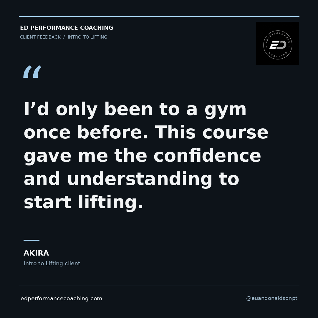 I’d only been to a gym once before. This course gave me the confidence and understanding to start lifting. — Akira, Intro to Lifting