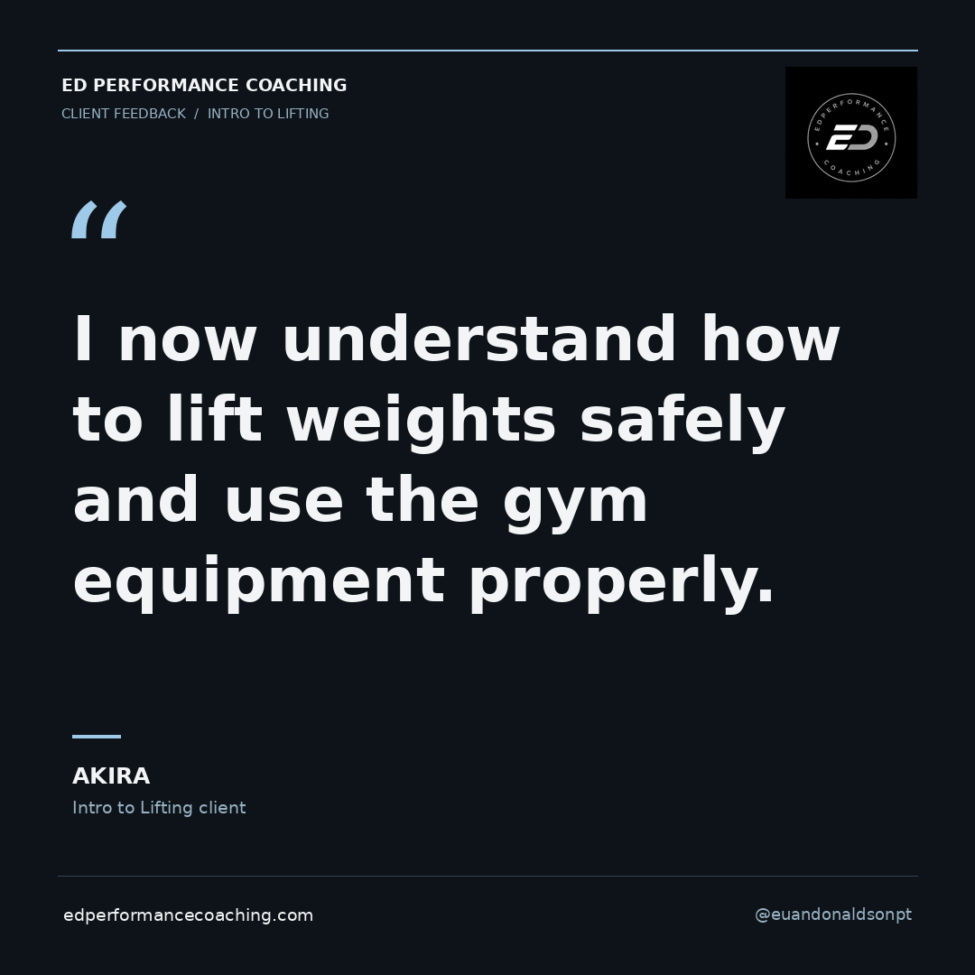 I now understand how to lift weights safely and use the gym equipment properly. — Akira, Intro to Lifting